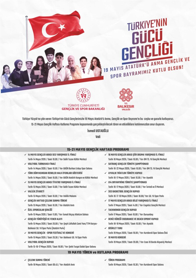 15-21 Mayıs Gençlik Haftası Programı