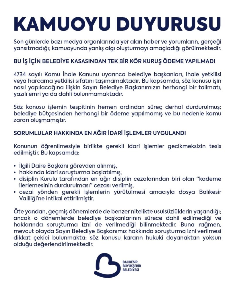 Balıkesir Büyükşehir Belediyesi’nden soruşturma açıklaması: Tek bir kuruş ödenmedi